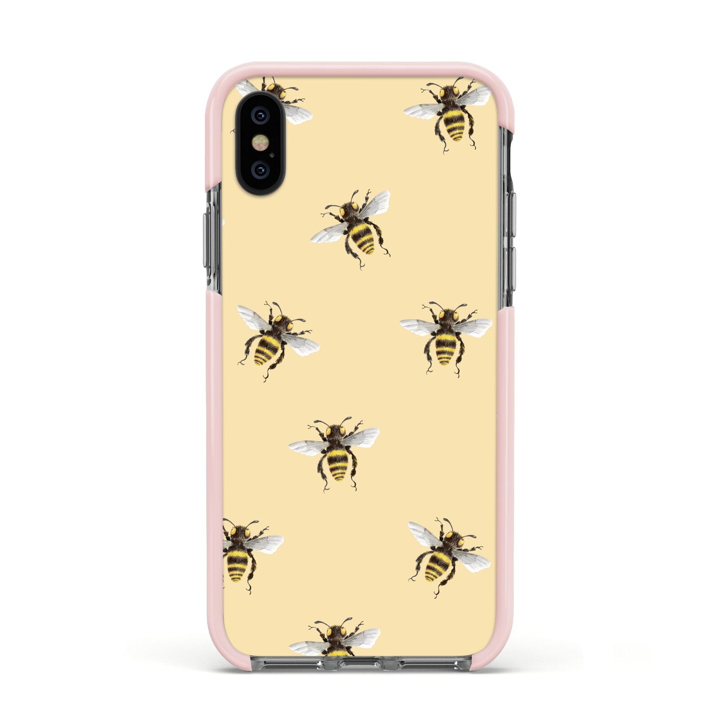 Bee Illustrations Apple iPhone Xs Impact Case Pink Edge on Black Phone