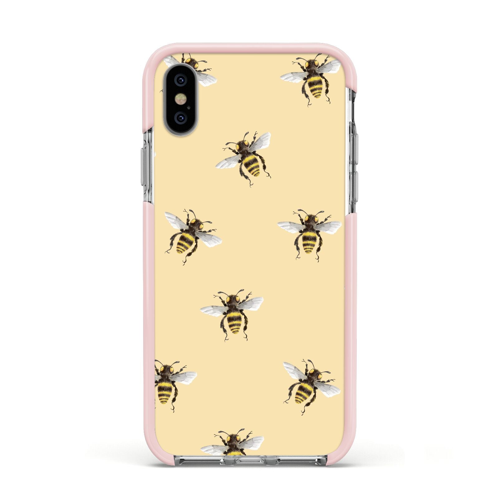 Bee Illustrations Apple iPhone Xs Impact Case Pink Edge on Silver Phone