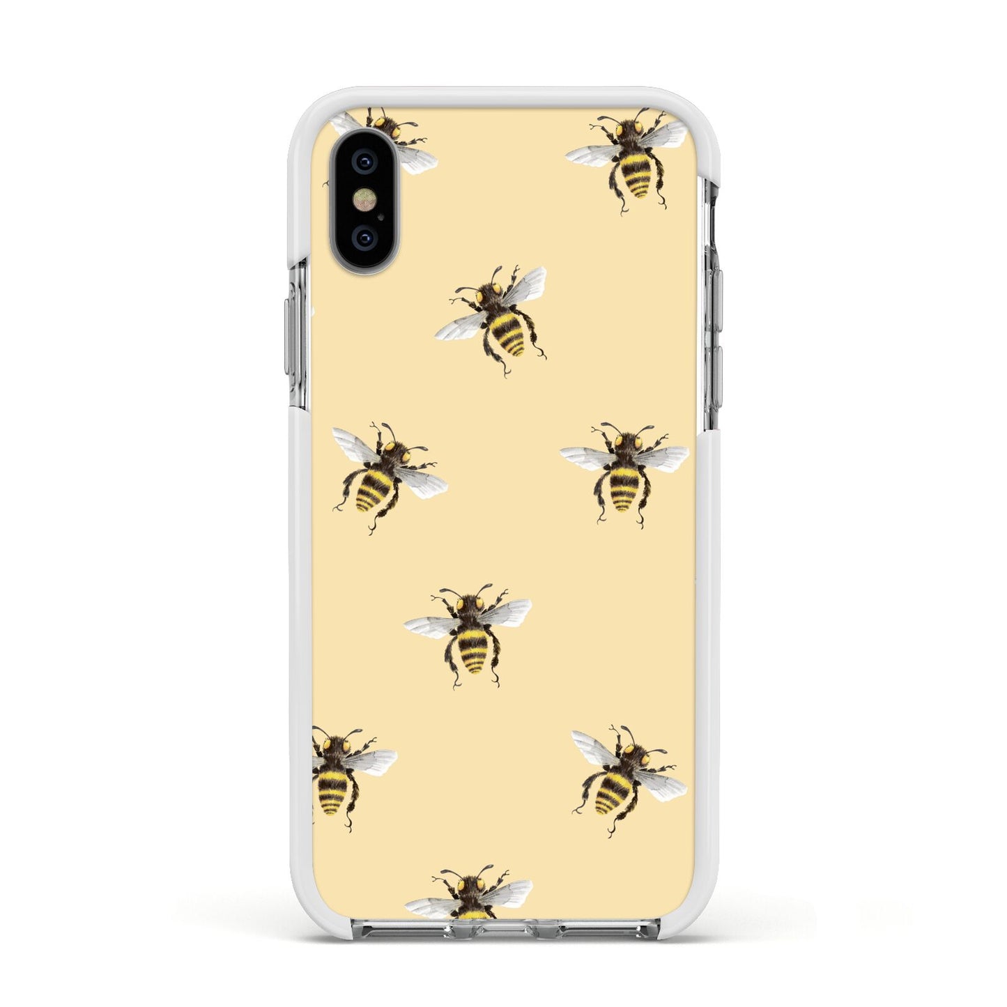 Bee Illustrations Apple iPhone Xs Impact Case White Edge on Silver Phone