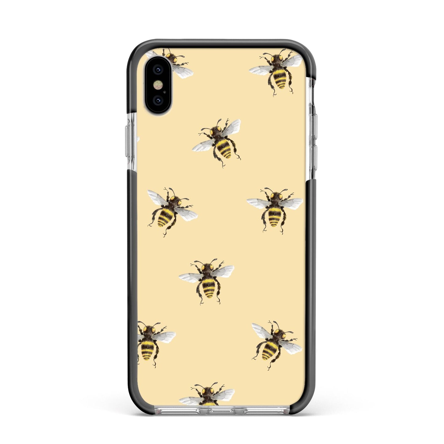 Bee Illustrations Apple iPhone Xs Max Impact Case Black Edge on Silver Phone