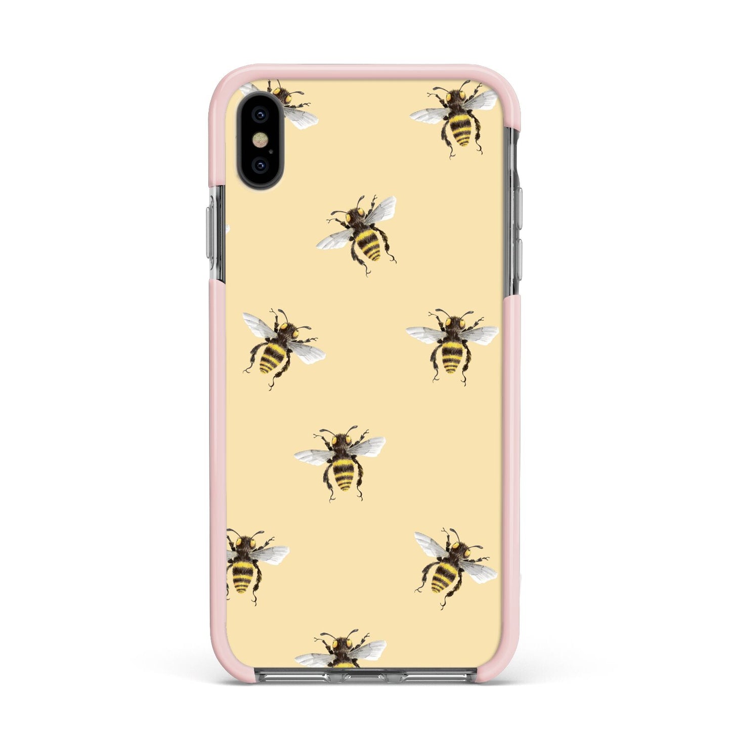 Bee Illustrations Apple iPhone Xs Max Impact Case Pink Edge on Black Phone