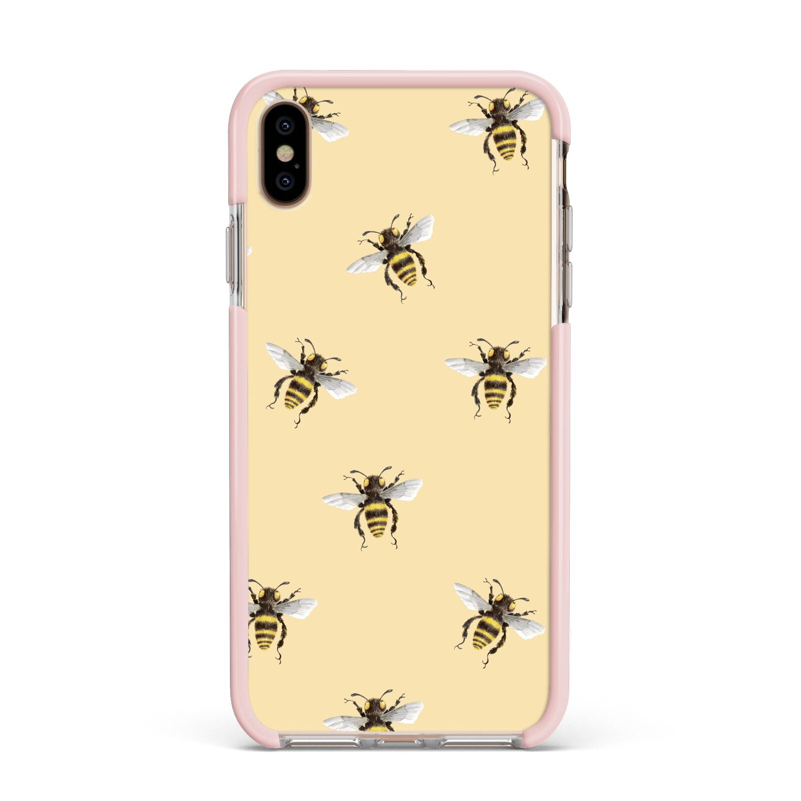 Bee Illustrations Apple iPhone Xs Max Impact Case Pink Edge on Gold Phone