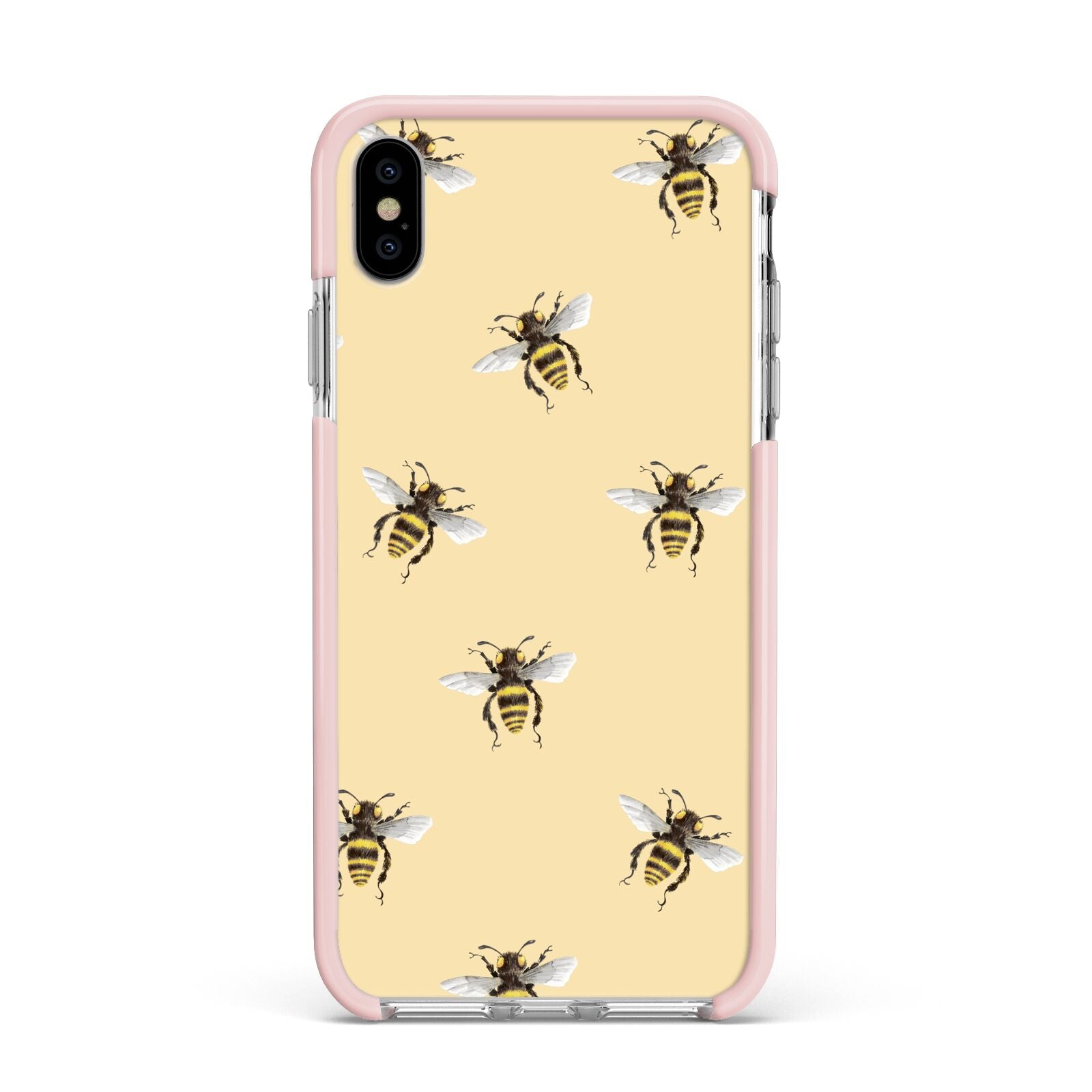Bee Illustrations Apple iPhone Xs Max Impact Case Pink Edge on Silver Phone
