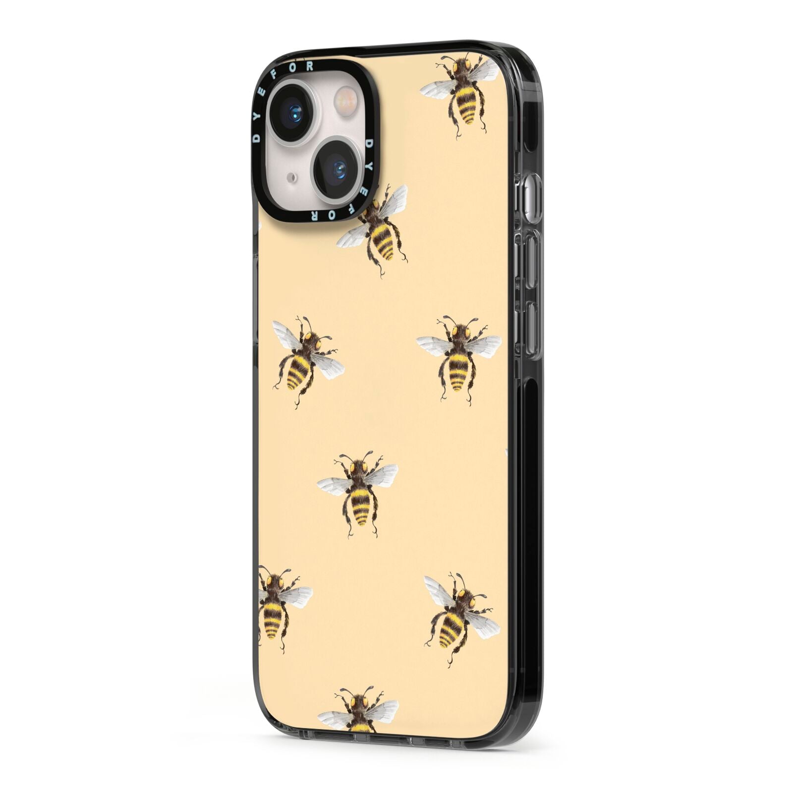 Bee Illustrations iPhone 13 Black Impact Case Side Angle on Silver phone