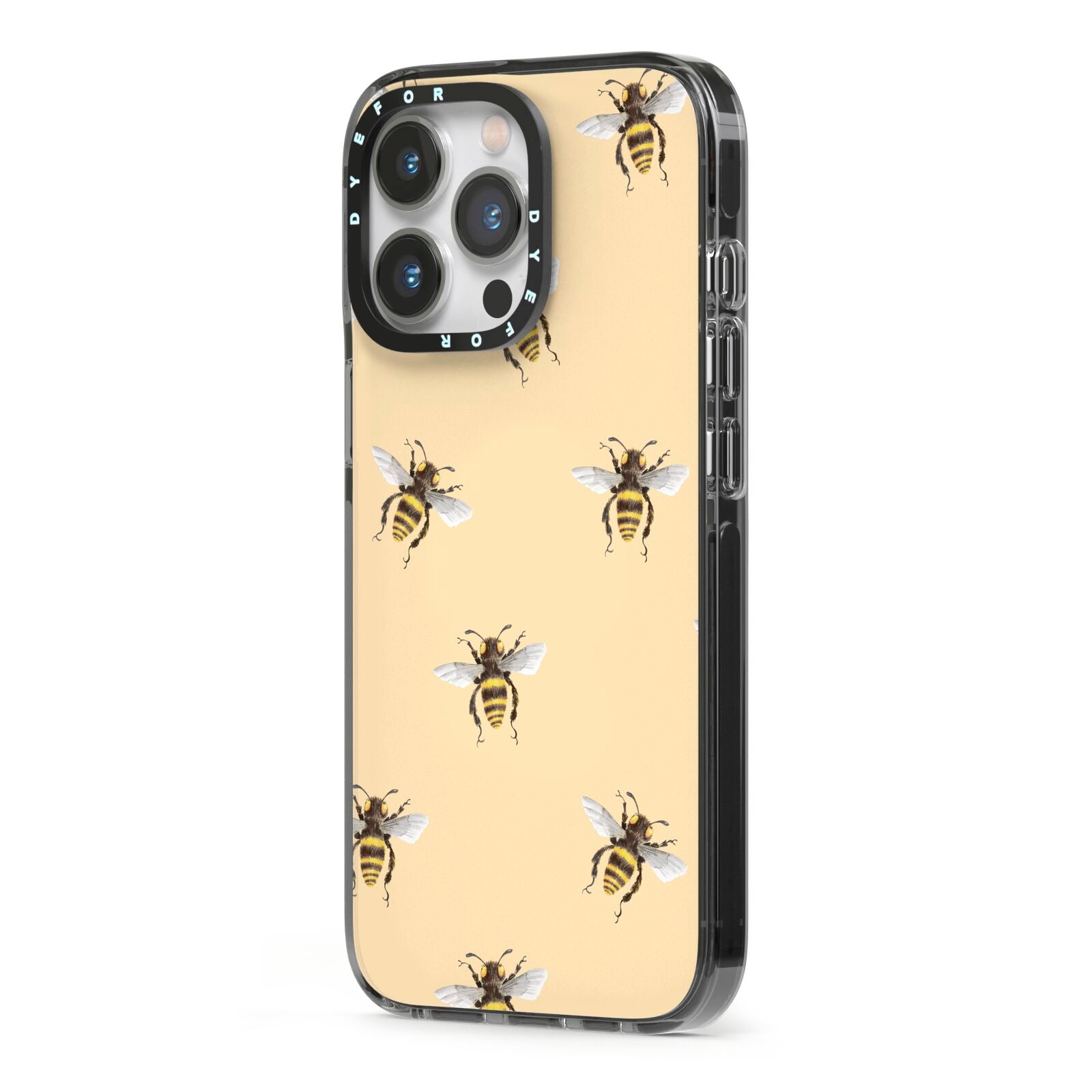 Bee Illustrations iPhone 13 Pro Black Impact Case Side Angle on Silver phone
