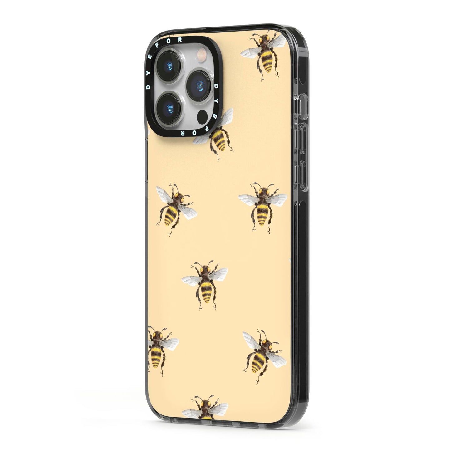 Bee Illustrations iPhone 13 Pro Max Black Impact Case Side Angle on Silver phone