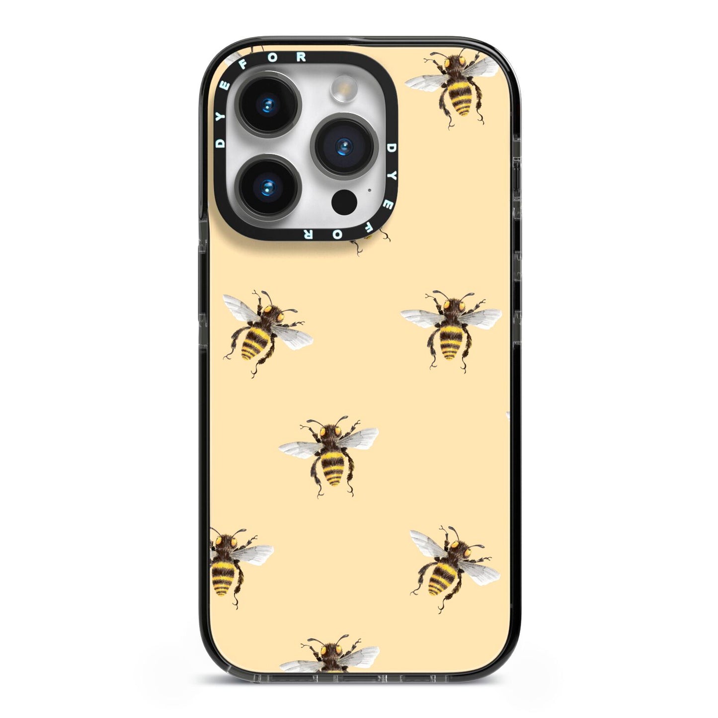 Bee Illustrations iPhone 14 Pro Black Impact Case on Silver phone