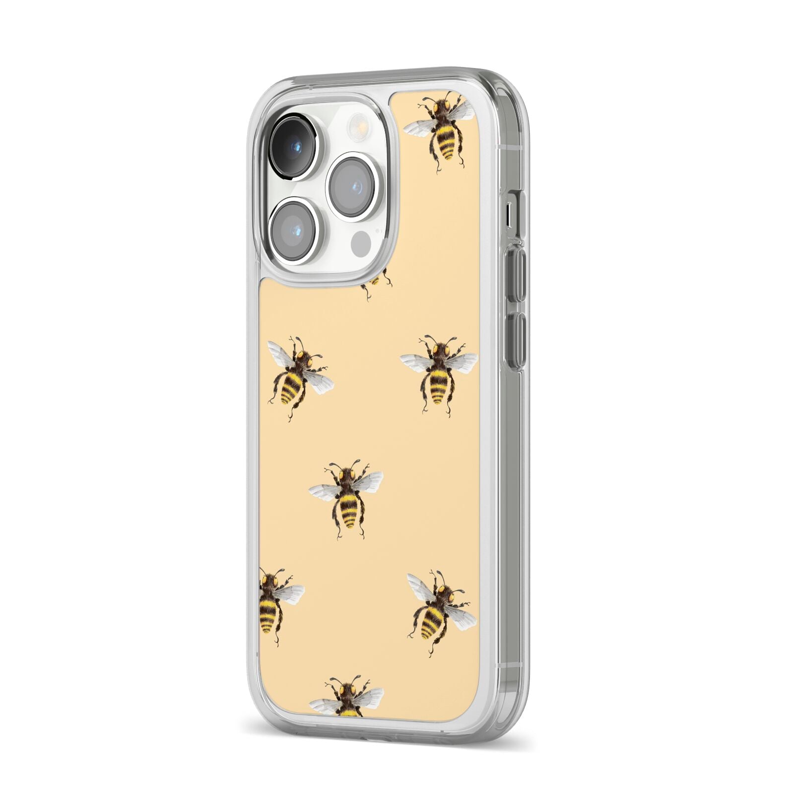 Bee Illustrations iPhone 14 Pro Clear Tough Case Silver Angled Image