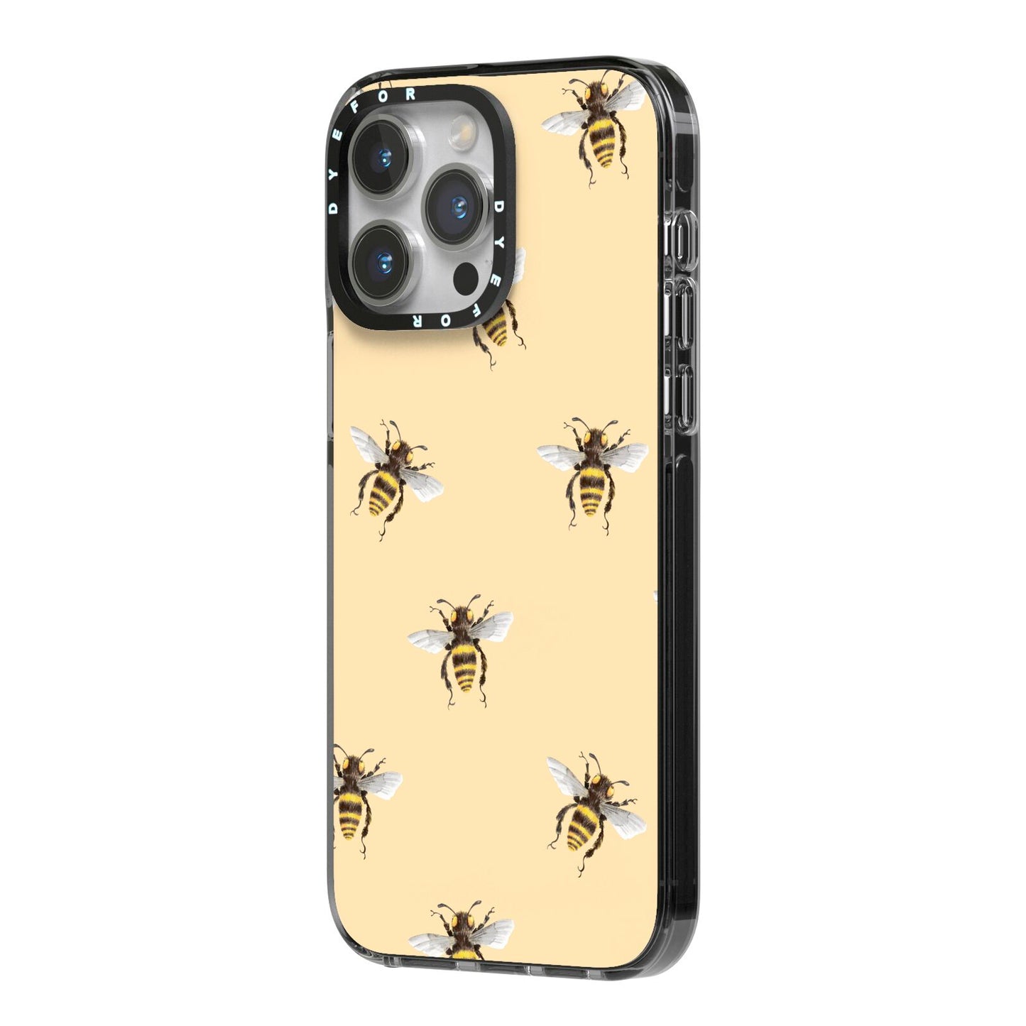 Bee Illustrations iPhone 14 Pro Max Black Impact Case Side Angle on Silver phone