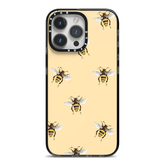 Bee Illustrations iPhone 14 Pro Max Black Impact Case on Silver phone