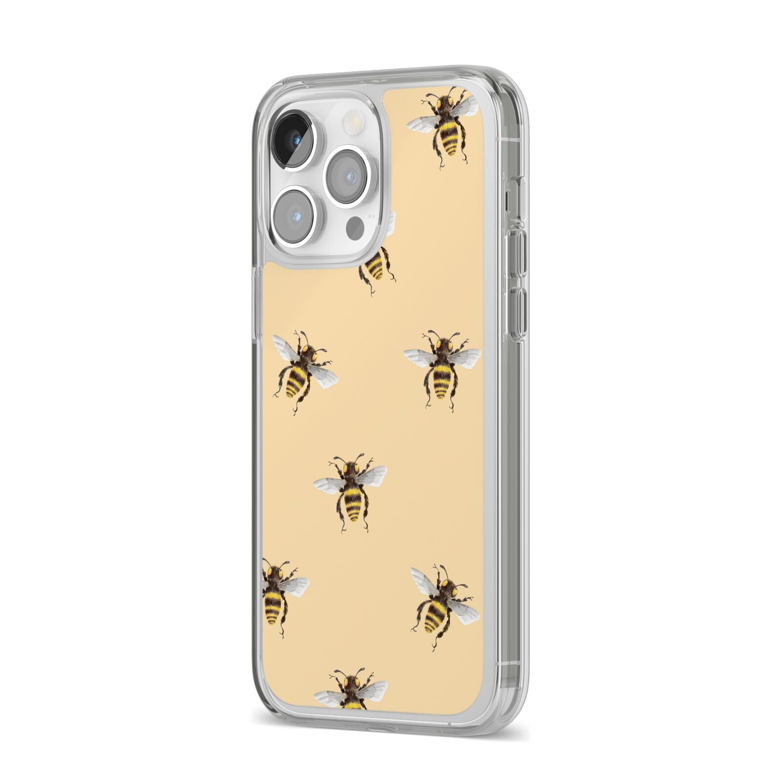 Bee Illustrations iPhone 14 Pro Max Clear Tough Case Silver Angled Image