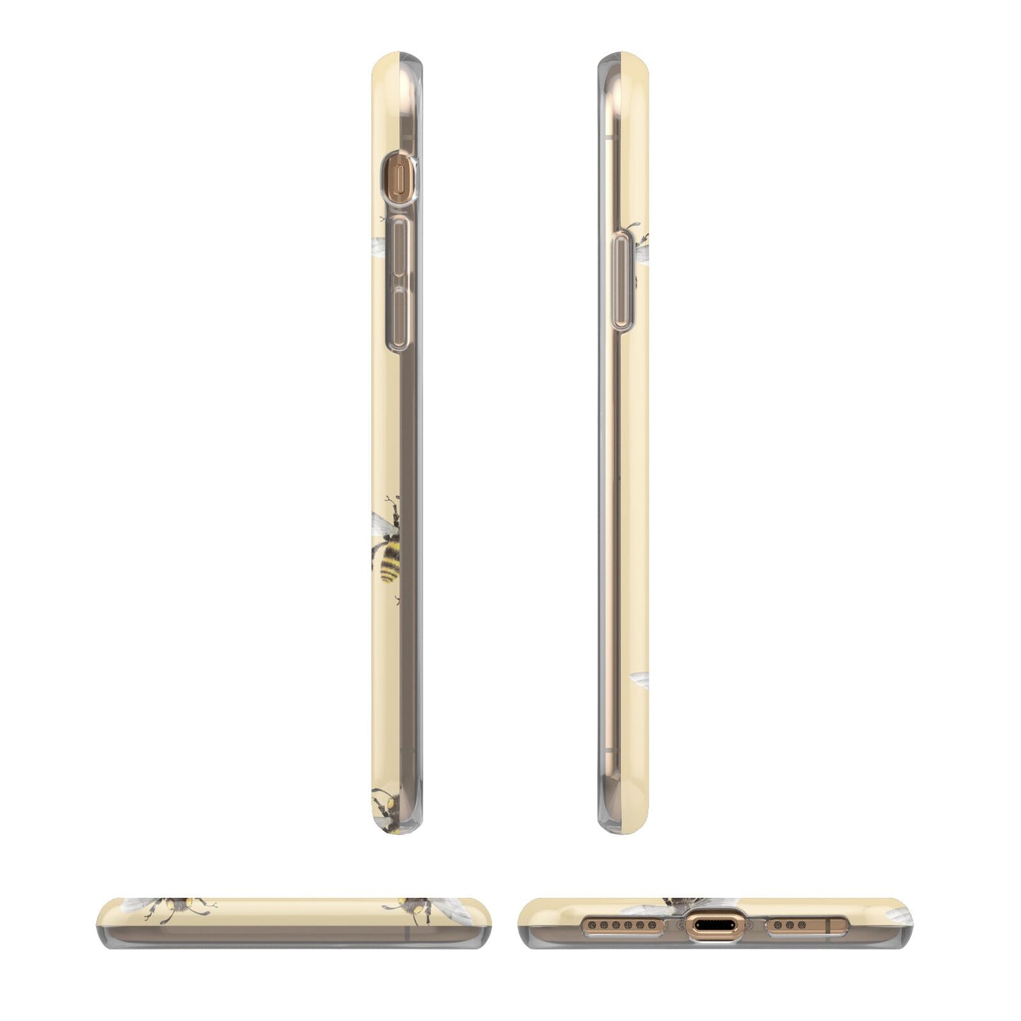 Bee Illustrations iPhone XS 3D Tough Case in Gold Angled Images