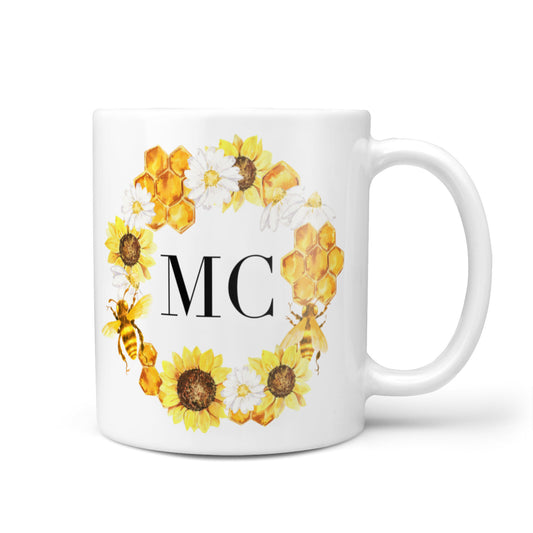 Bee Sunflower Wreath Personalised Initials 10oz Mug