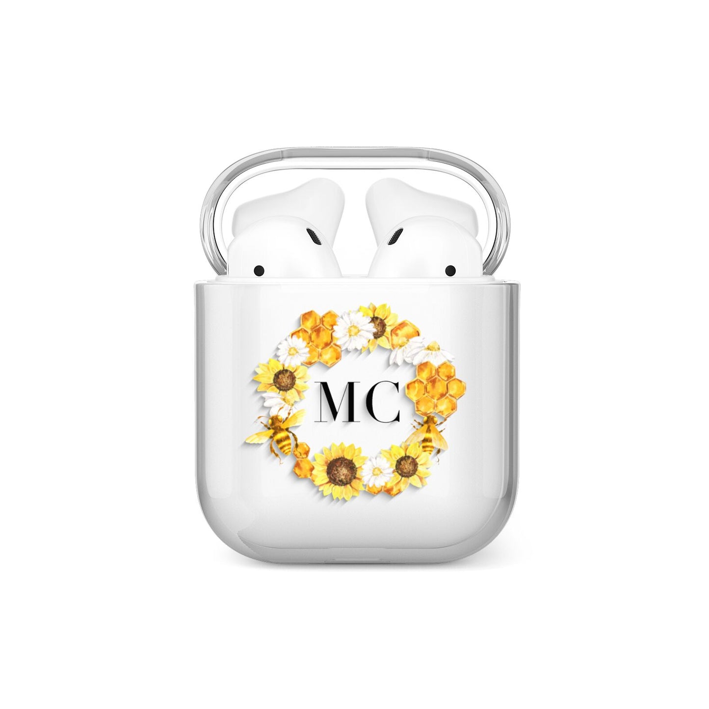 Bee Sunflower Wreath Personalised Initials AirPods Case