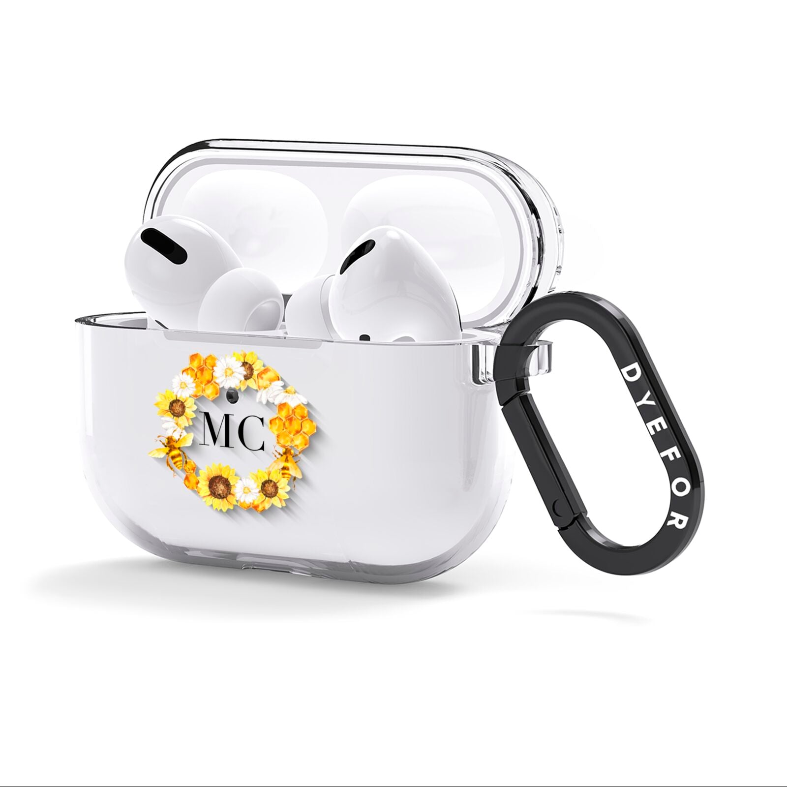 Bee Sunflower Wreath Personalised Initials AirPods Clear Case 3rd Gen Side Image
