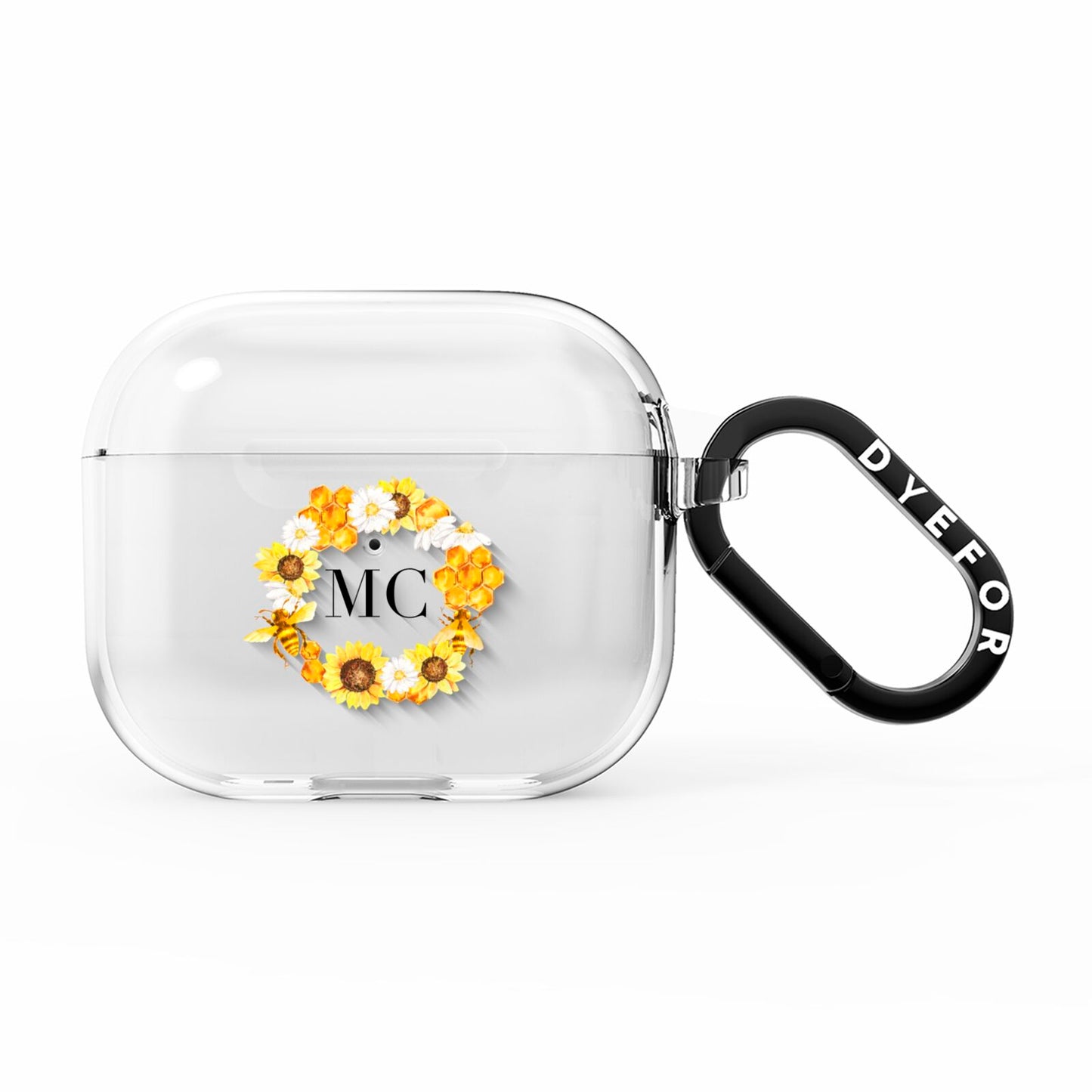 Bee Sunflower Wreath Personalised Initials AirPods Clear Case 3rd Gen