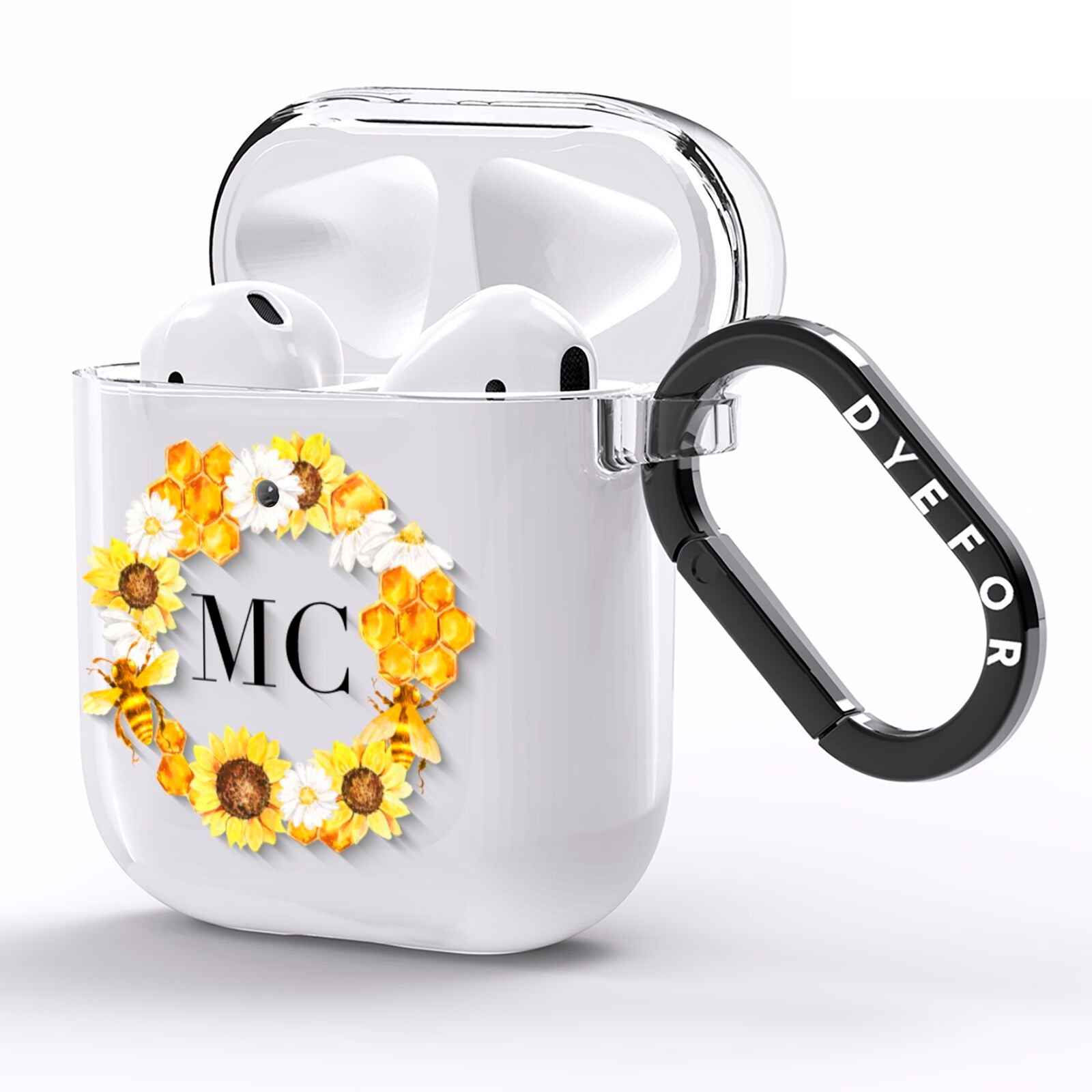 Bee Sunflower Wreath Personalised Initials AirPods Clear Case Side Image