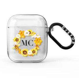 Bee Sunflower Wreath Personalised Initials AirPods Case