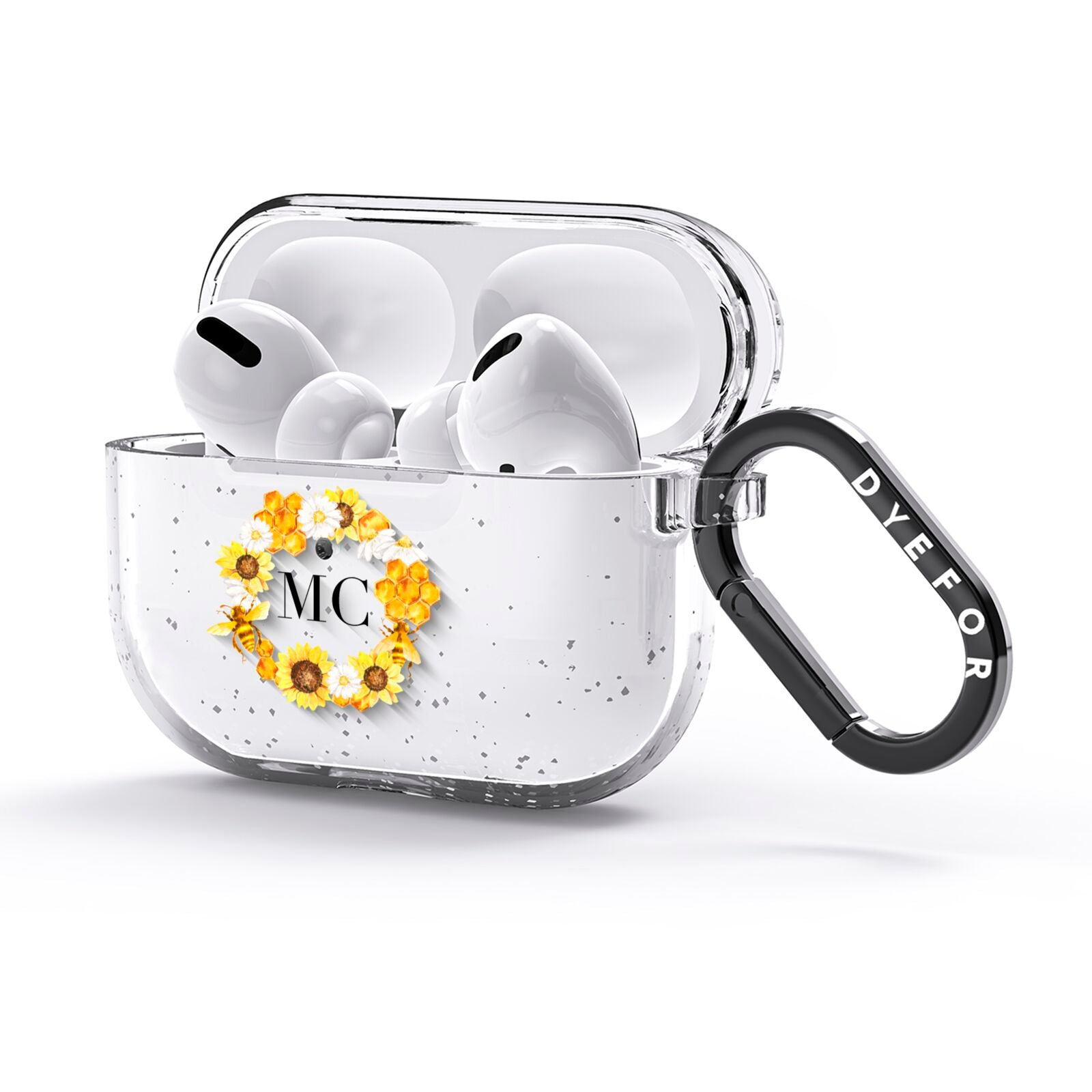 Bee Sunflower Wreath Personalised Initials AirPods Glitter Case 3rd Gen Side Image