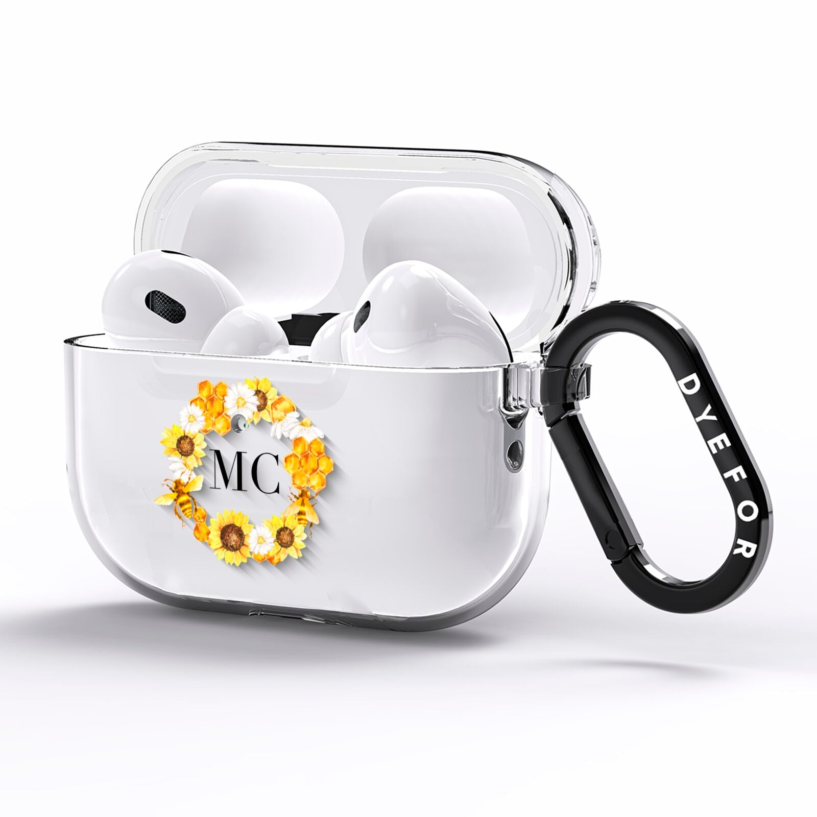 Bee Sunflower Wreath Personalised Initials AirPods Pro Clear Case Side Image