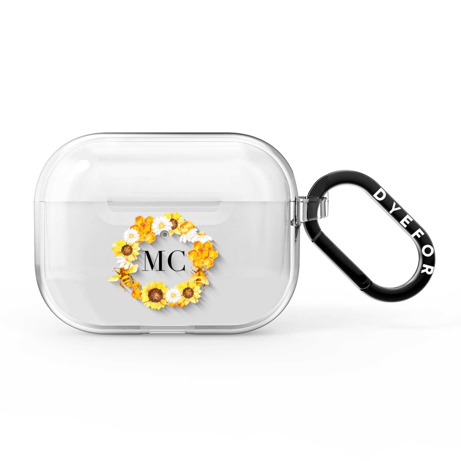 Bee Sunflower Wreath Personalised Initials AirPods Pro Clear Case