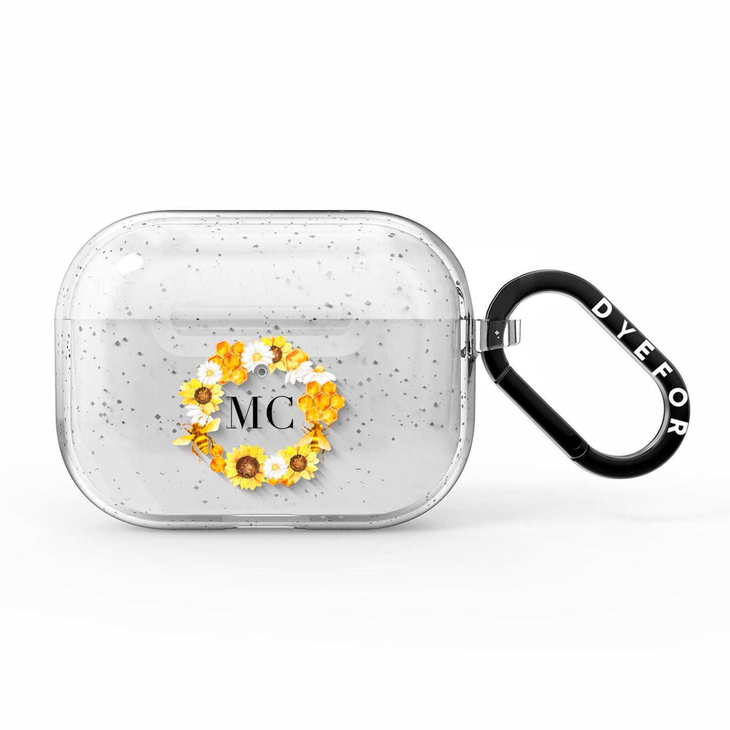 Bee Sunflower Wreath Personalised Initials AirPods Pro Glitter Case