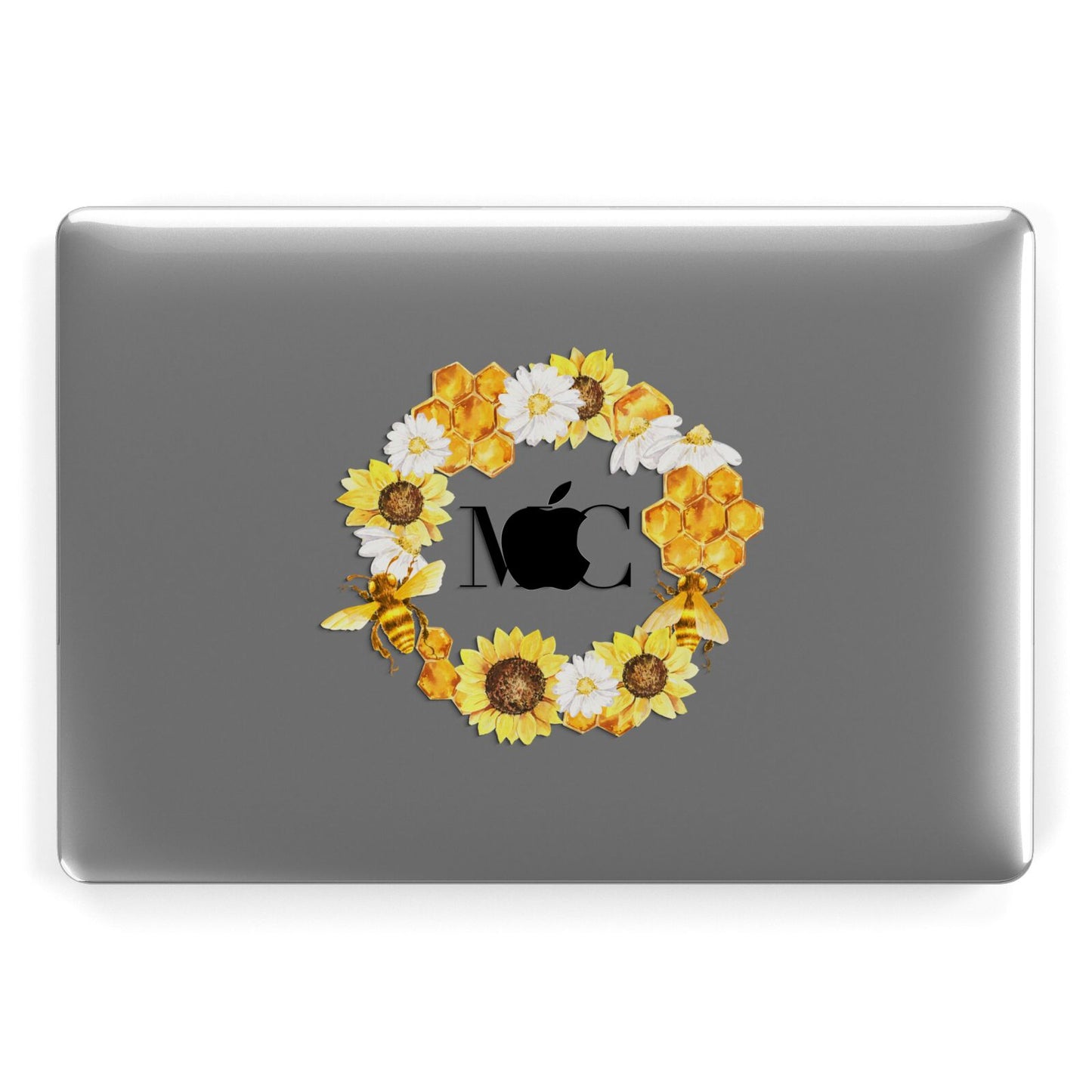 Bee Sunflower Wreath Personalised Initials Apple MacBook Case