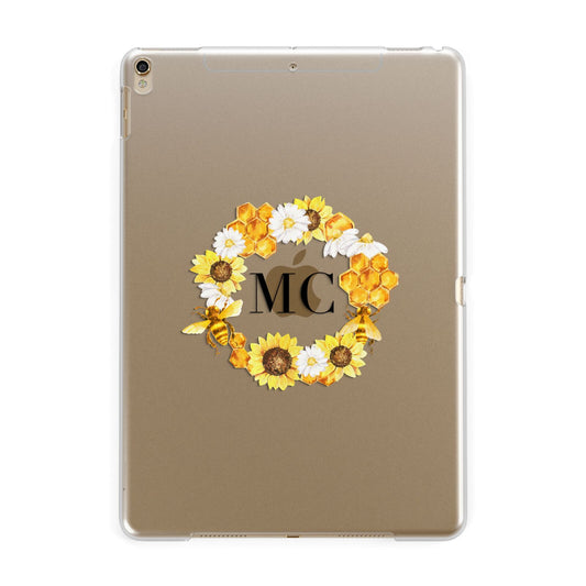 Bee Sunflower Wreath Personalised Initials Apple iPad Gold Case