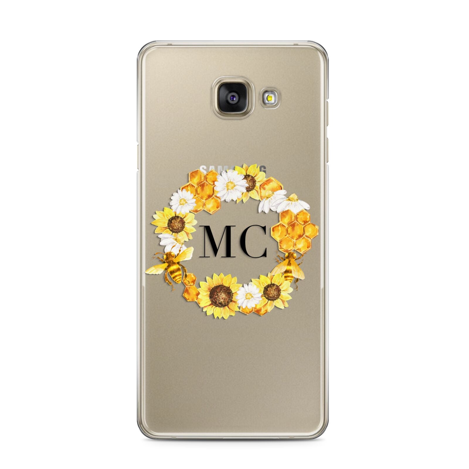 Bee Sunflower Wreath Personalised Initials Samsung Galaxy A3 2016 Case on gold phone