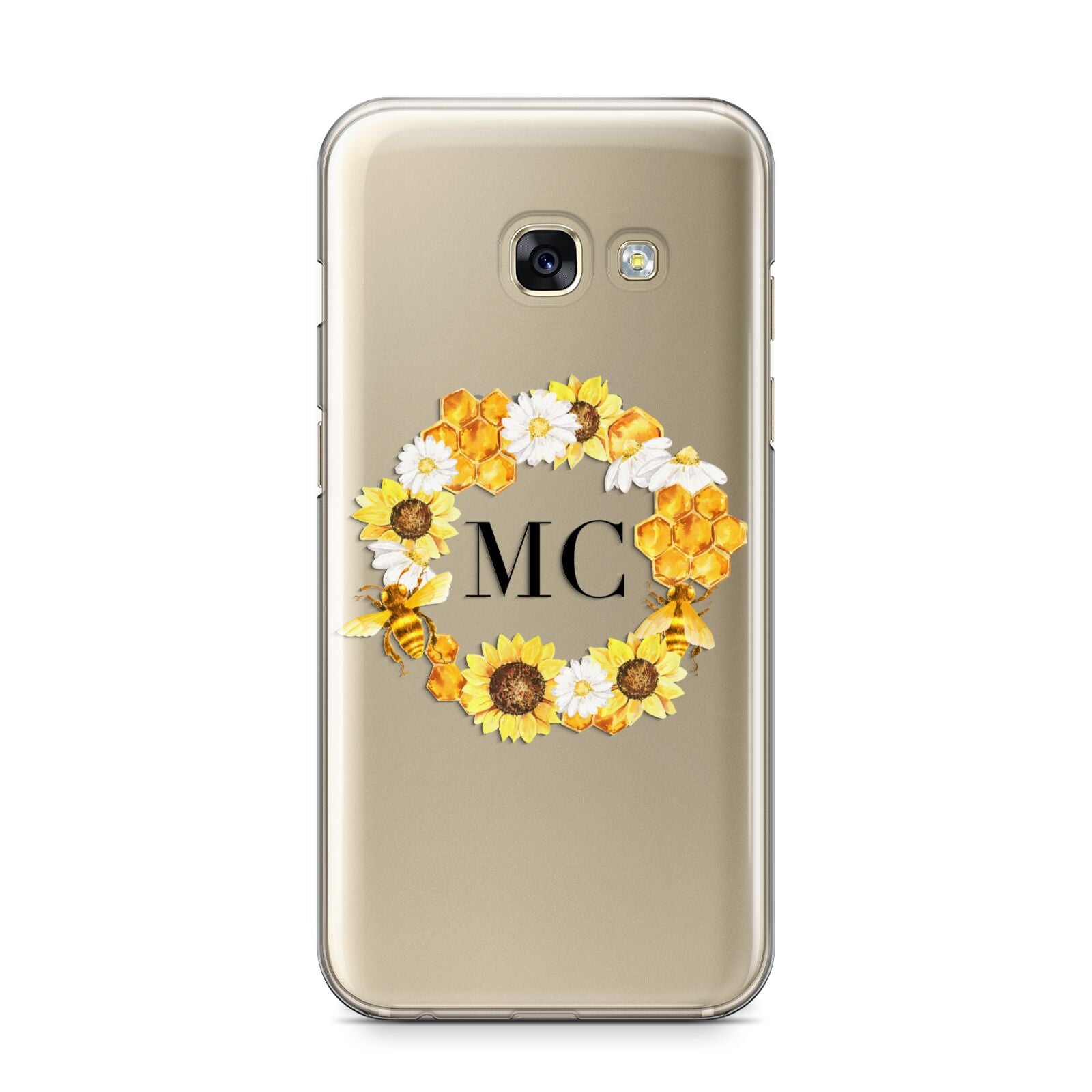 Bee Sunflower Wreath Personalised Initials Samsung Galaxy A3 2017 Case on gold phone