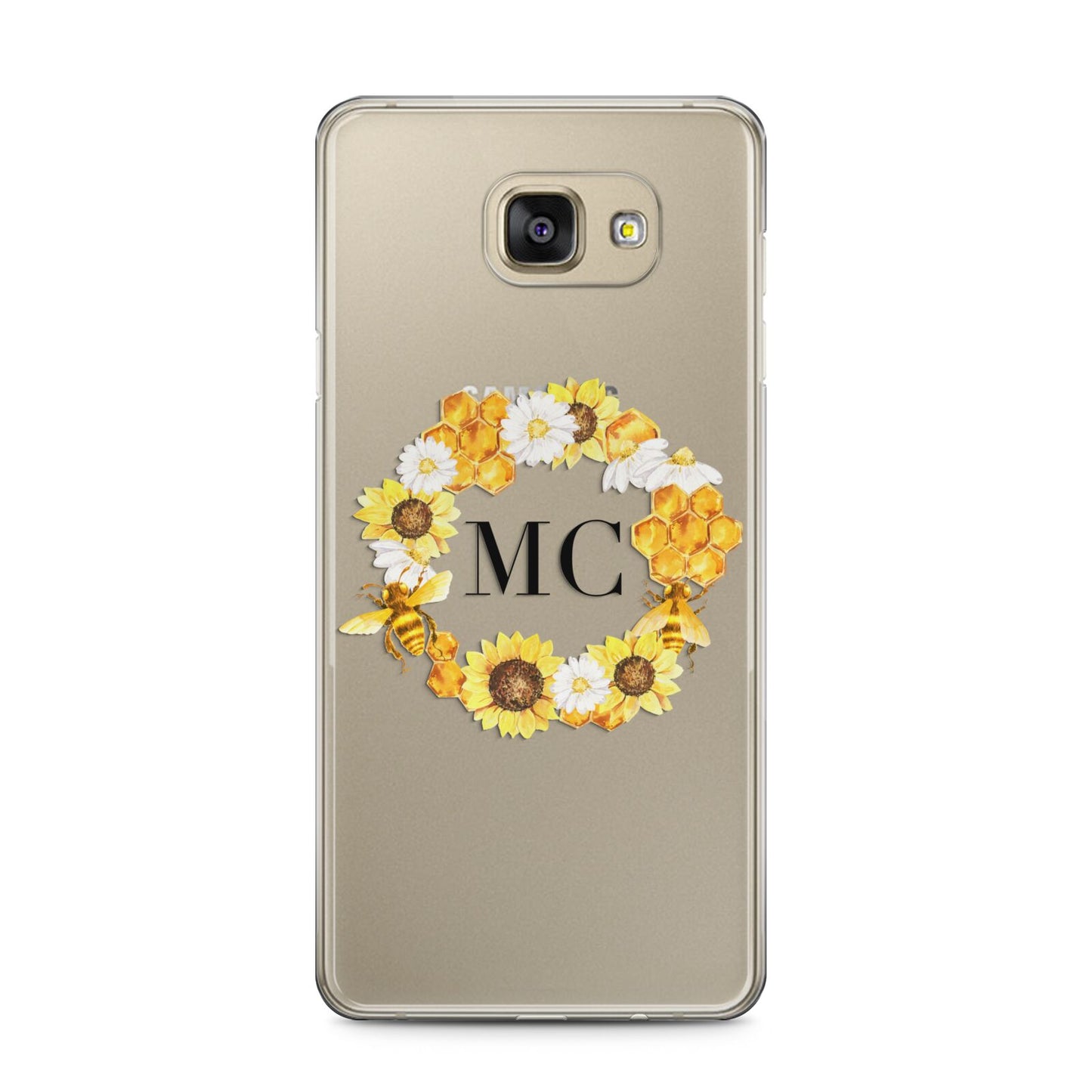 Bee Sunflower Wreath Personalised Initials Samsung Galaxy A5 2016 Case on gold phone