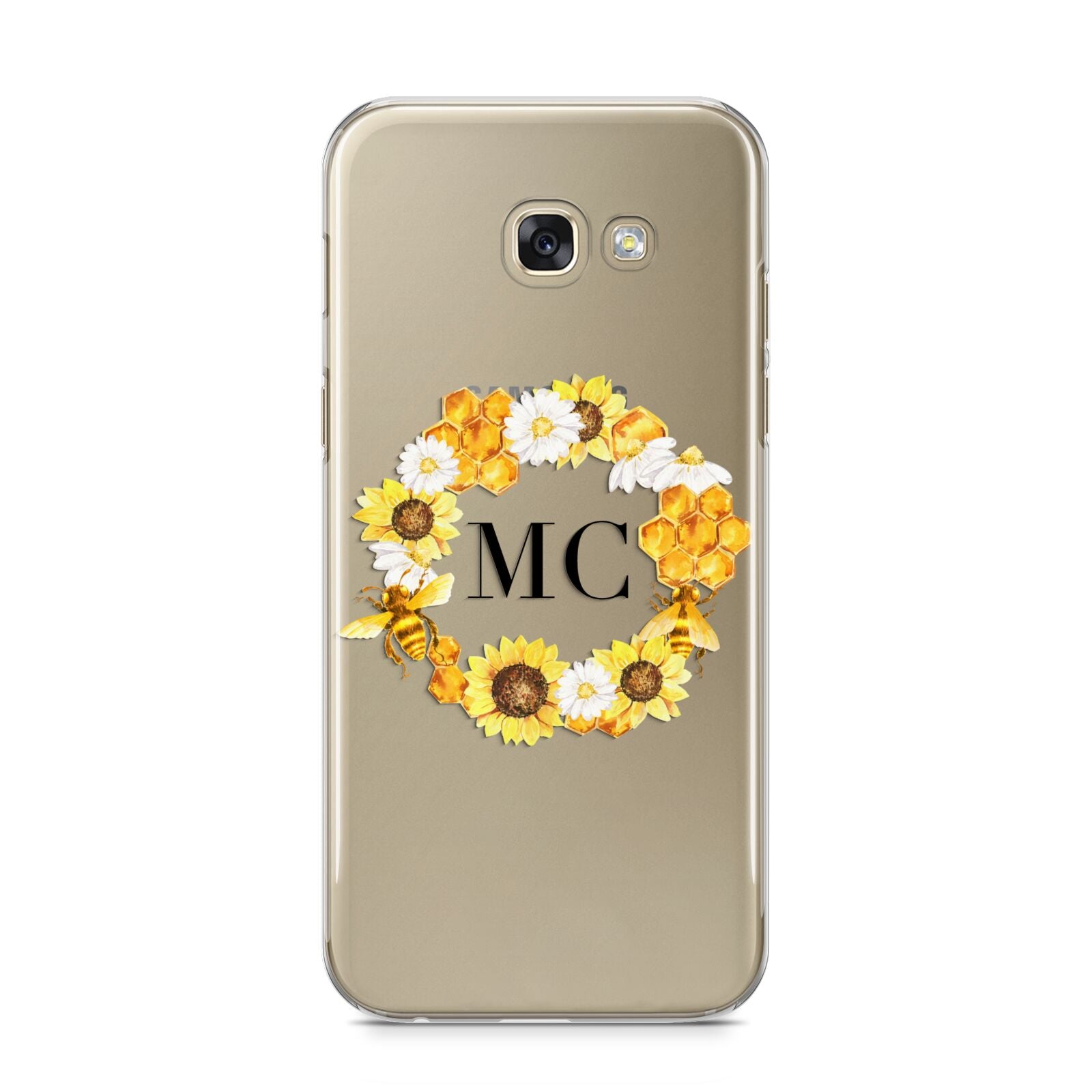 Bee Sunflower Wreath Personalised Initials Samsung Galaxy A5 2017 Case on gold phone