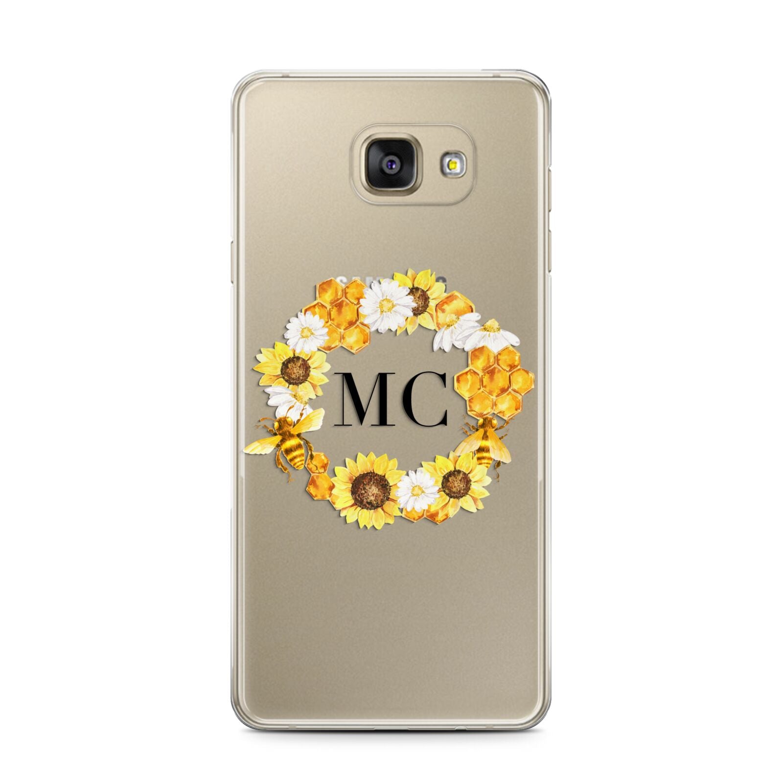 Bee Sunflower Wreath Personalised Initials Samsung Galaxy A7 2016 Case on gold phone