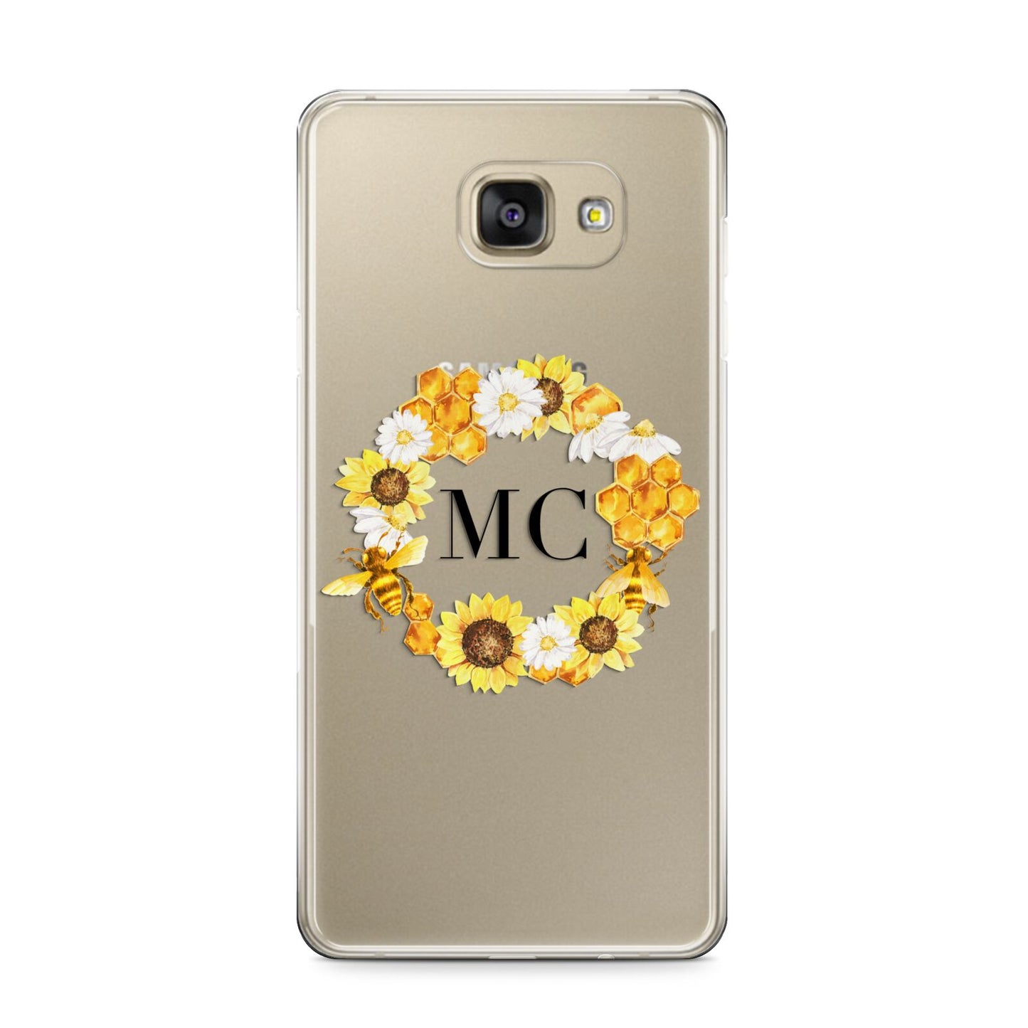 Bee Sunflower Wreath Personalised Initials Samsung Galaxy A9 2016 Case on gold phone