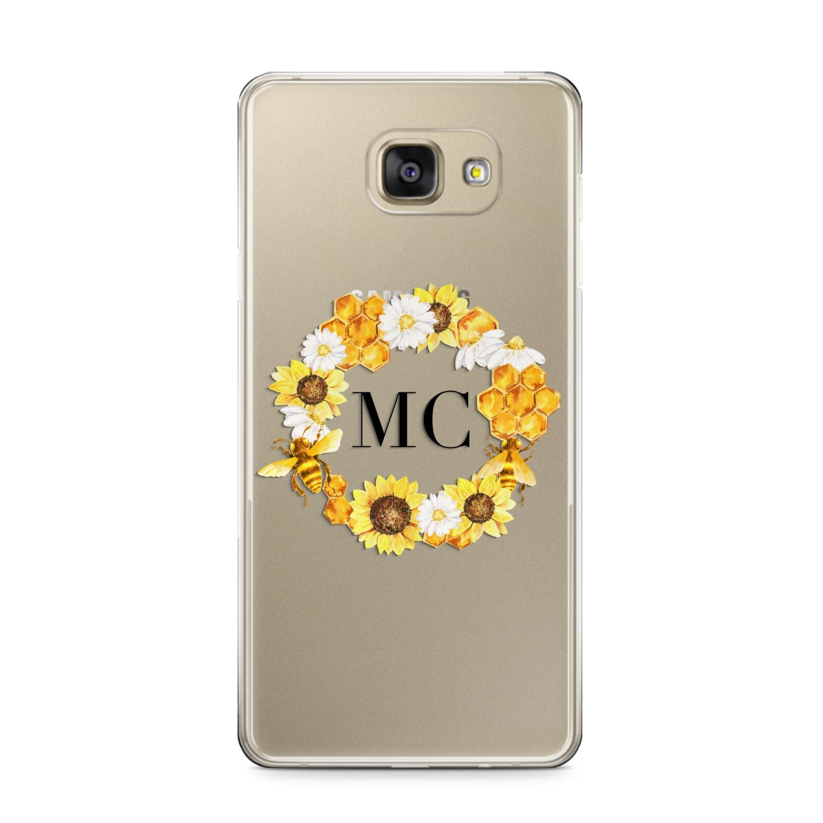 Bee Sunflower Wreath Personalised Initials Samsung Galaxy A9 2016 Case on gold phone