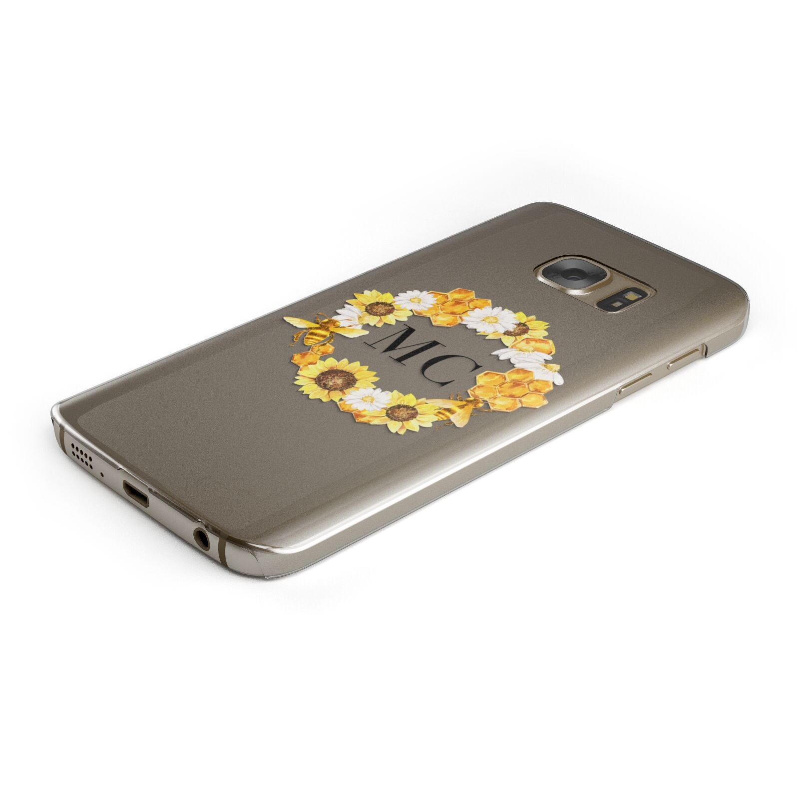 Bee Sunflower Wreath Personalised Initials Samsung Galaxy Case Bottom Cutout