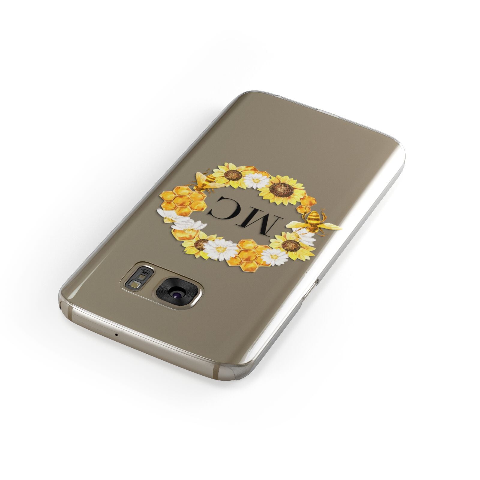 Bee Sunflower Wreath Personalised Initials Samsung Galaxy Case Front Close Up