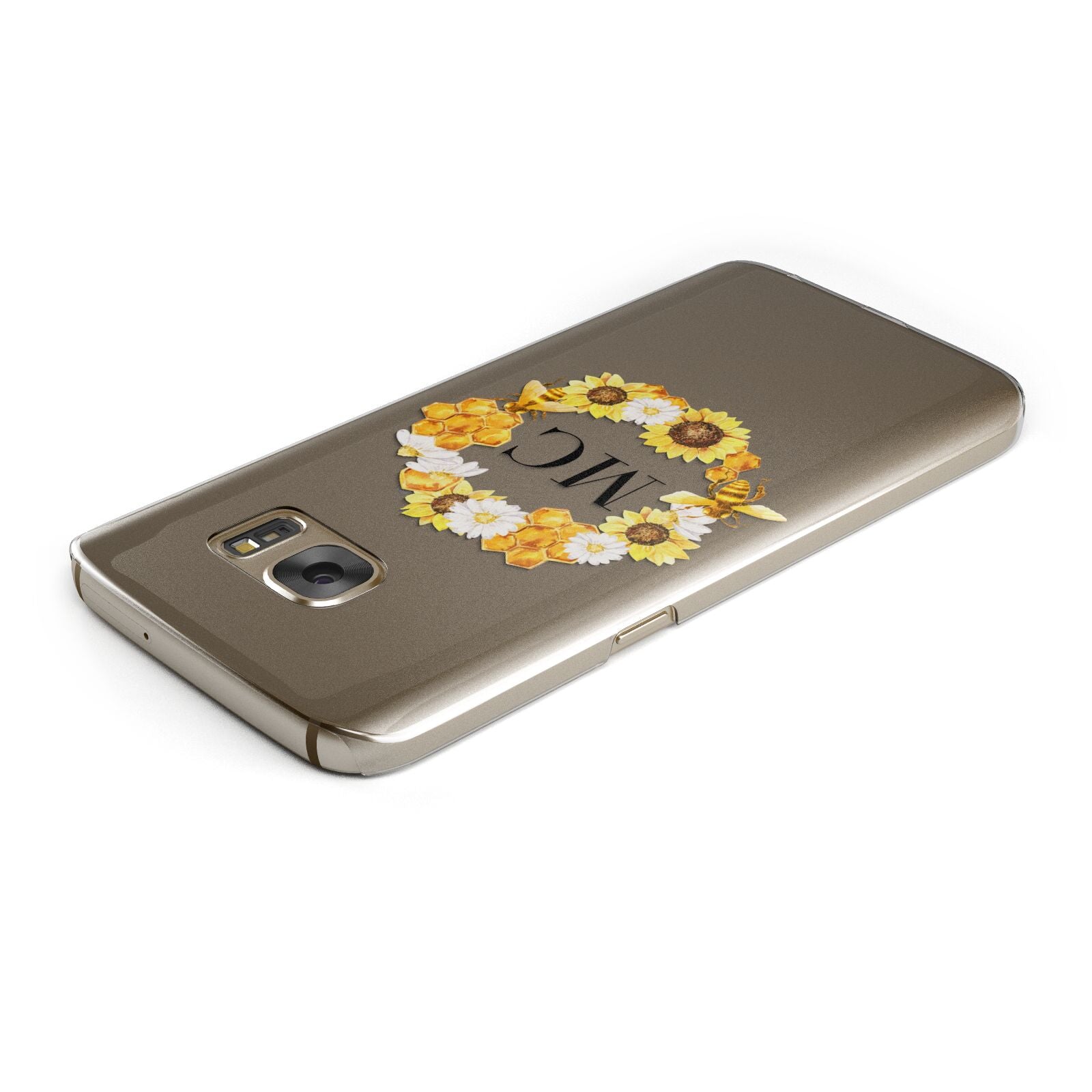 Bee Sunflower Wreath Personalised Initials Samsung Galaxy Case Top Cutout