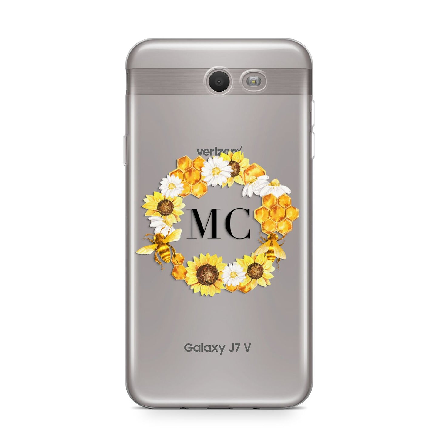 Bee Sunflower Wreath Personalised Initials Samsung Galaxy J7 2017 Case