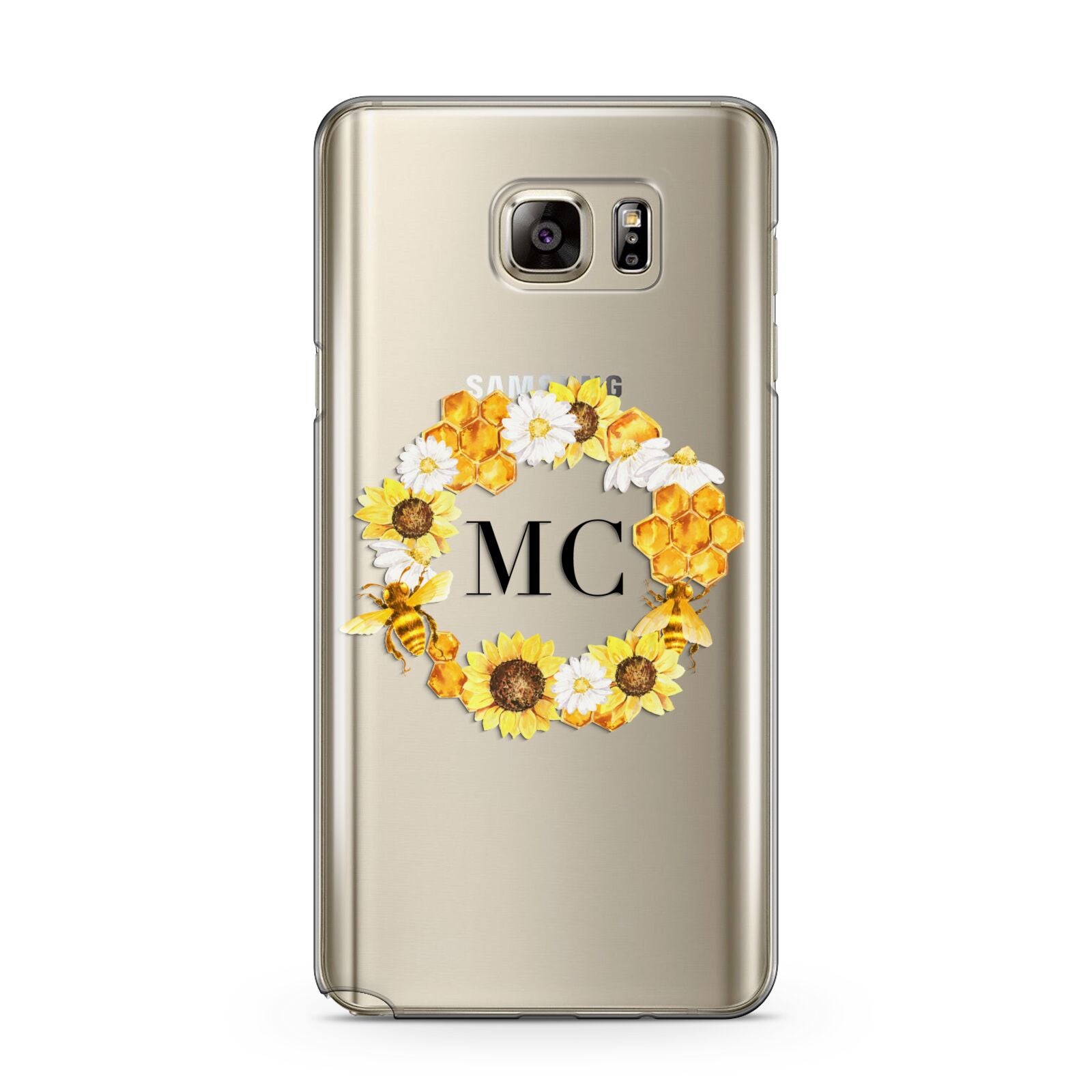 Bee Sunflower Wreath Personalised Initials Samsung Galaxy Note 5 Case