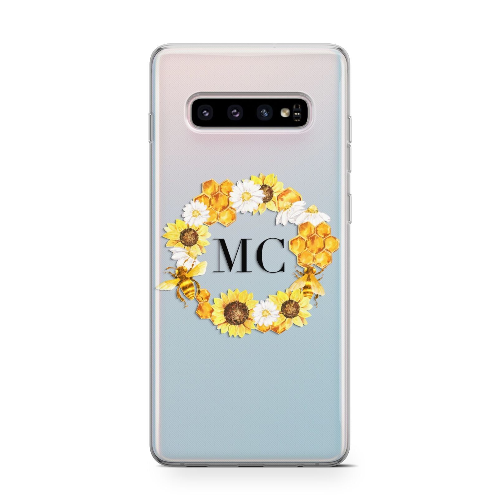 Bee Sunflower Wreath Personalised Initials Samsung Galaxy S10 Case