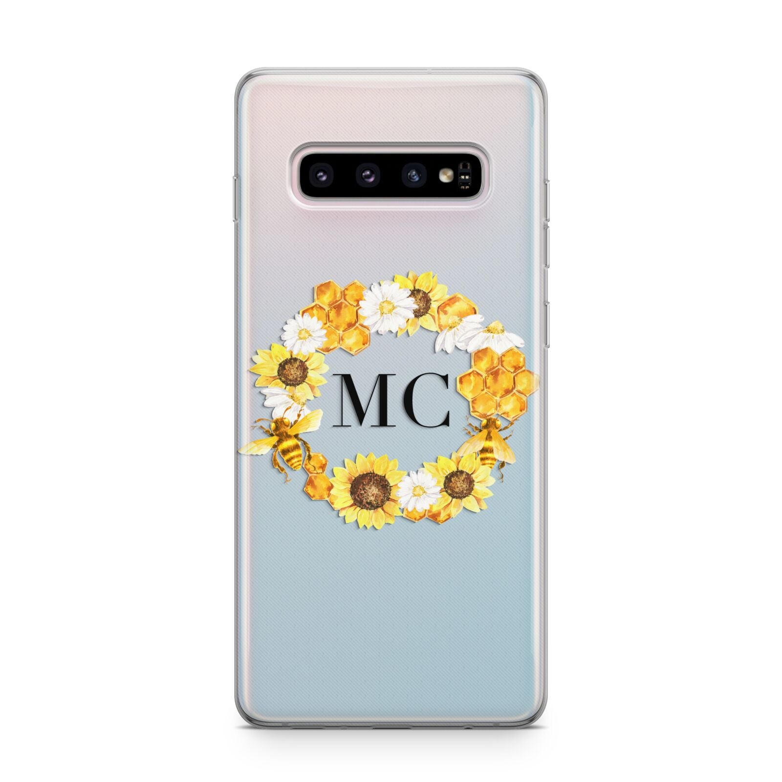Bee Sunflower Wreath Personalised Initials Samsung Galaxy S10 Plus Case