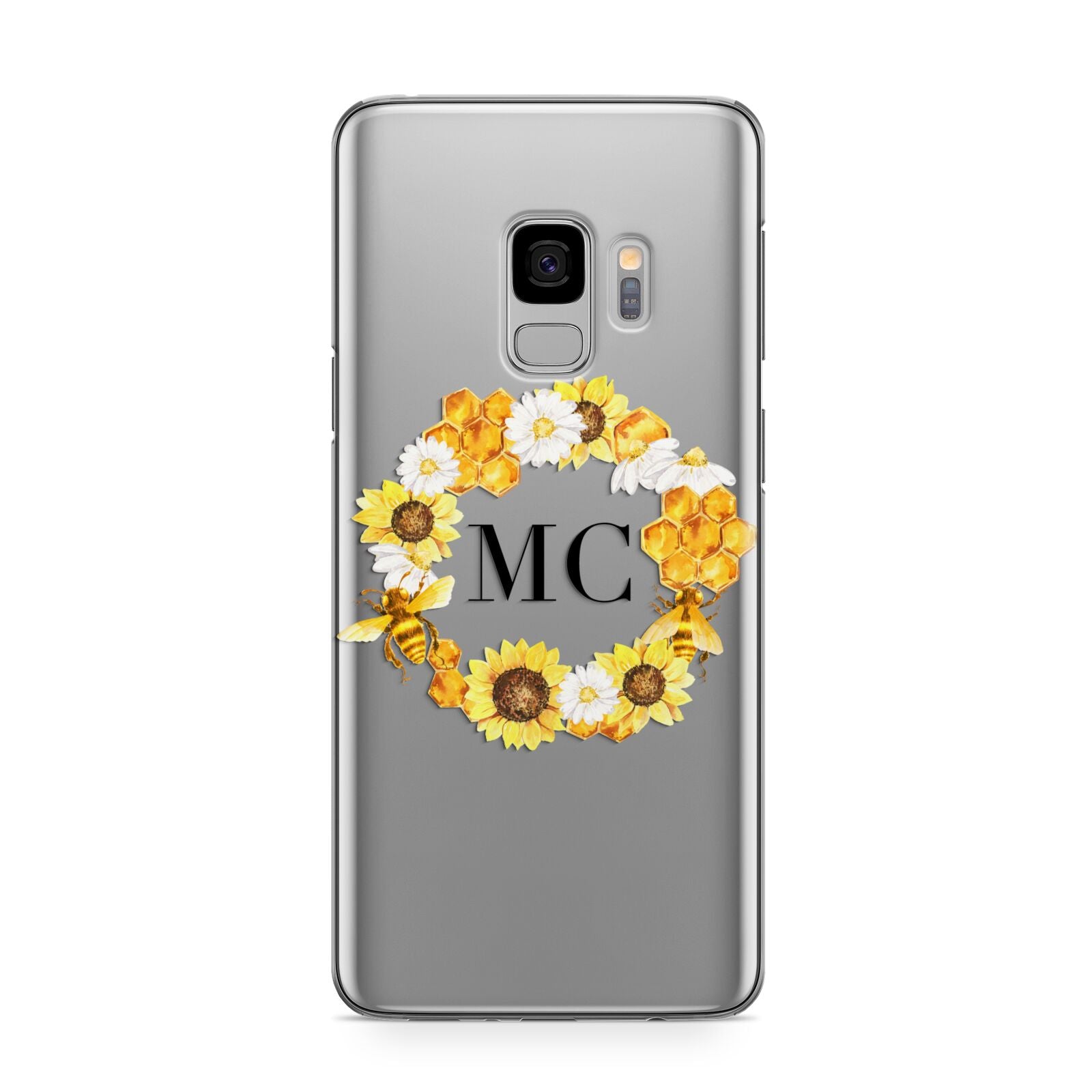 Bee Sunflower Wreath Personalised Initials Samsung Galaxy S9 Case
