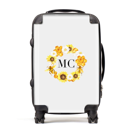 Bee Sunflower Wreath Personalised Initials Suitcase