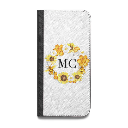 Bee Sunflower Wreath Personalised Initials Vegan Leather Flip Samsung Case