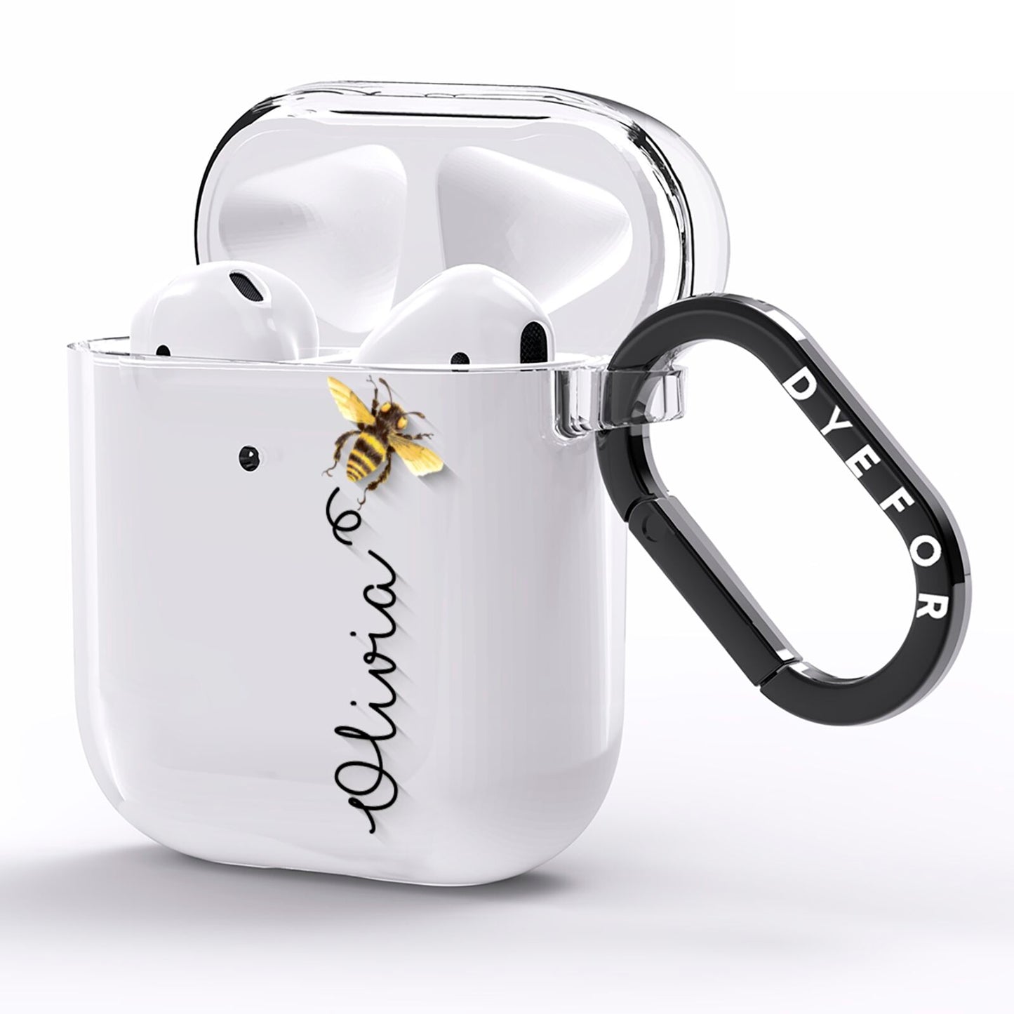 Bee in Flight Personalised Name AirPods Clear Case Side Image