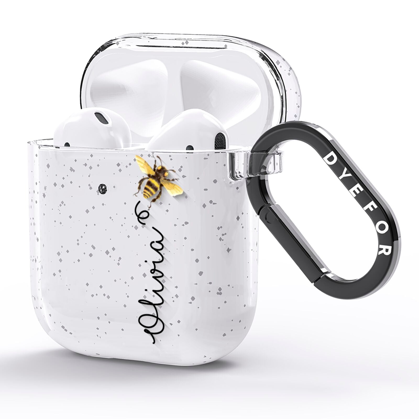 Bee in Flight Personalised Name AirPods Glitter Case Side Image