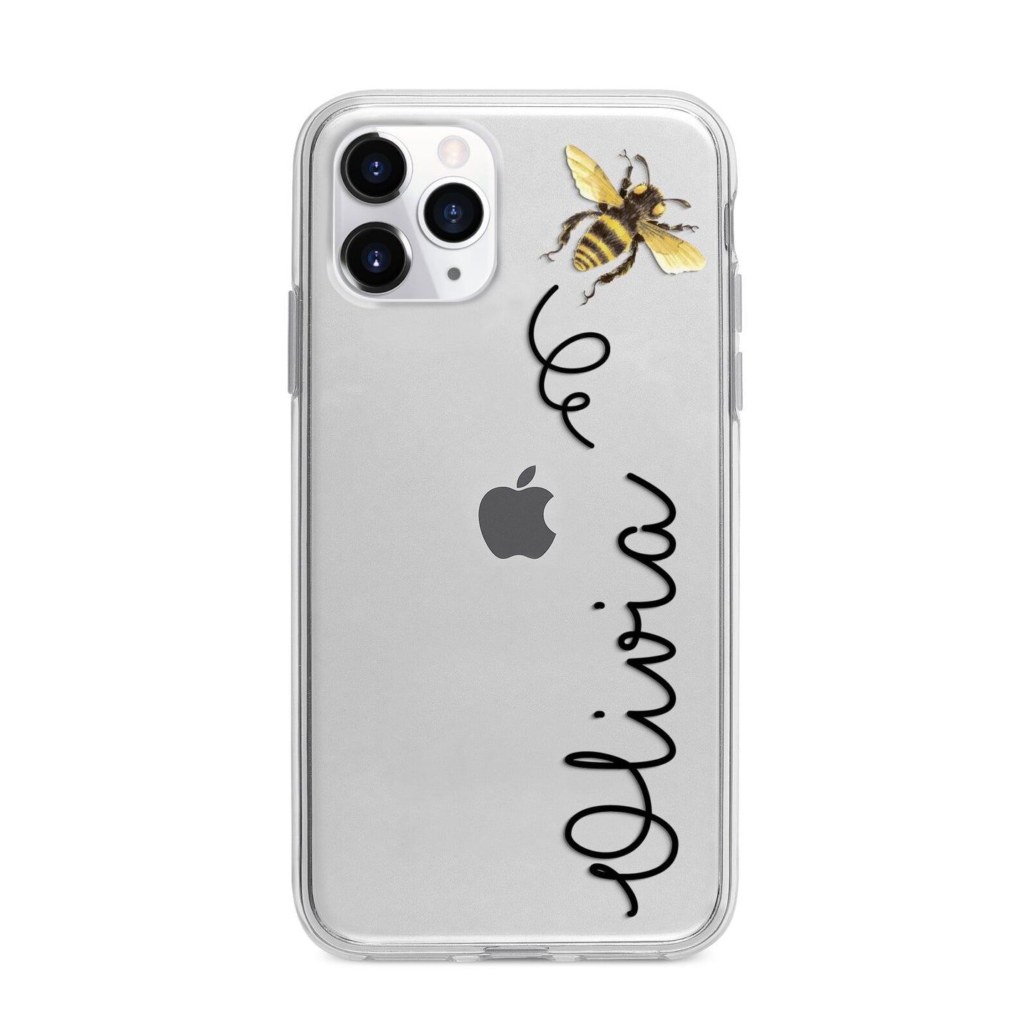 Bee in Flight Personalised Name Apple iPhone 11 Pro in Silver with Bumper Case