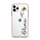 Bee in Flight Personalised Name Apple iPhone 11 Pro in Silver with Pink Impact Case