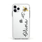 Bee in Flight Personalised Name Apple iPhone 11 Pro in Silver with White Impact Case